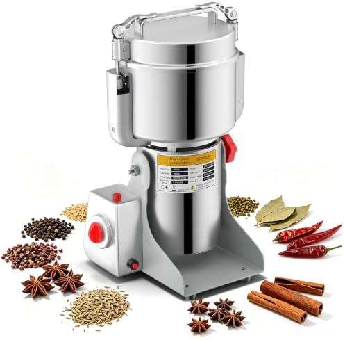Molino de granos de 1000 g, oscillante, 3600 W & 30000RPM, Molino de Cereales con Open-Cover-Stop, temporizador 5 min y tamiz – Ideal para hierbas, frutos secos, café – Acero inoxidable