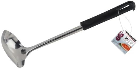 Fackelmann Soßenlöffel 26 cm BLACK, Küchenhelfer aus Edelstahl und Kunststoff, Schöpflöffel mit Anti-Rutsch-Funktion (Farbe: Silber/Schwarz), Menge: 1 Stück