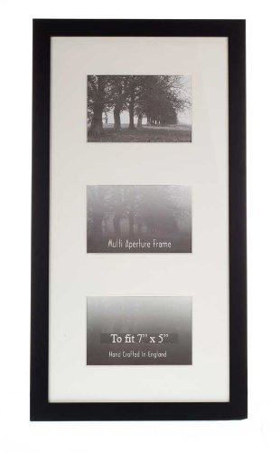 Wall Space Black Multi Photo Frame for 3 7x5 Photos, Wooden Collage Picture Frame with Glass, Wall Mounted Multi Aperture Photo Frame, Portrait or Landscape Display