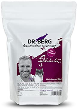 Dr. Berg FELIKATESSEN Kaninchen & Rind - getreidefreies, hypoallergenes Katzenfutter - Trockenfutter für Katzen Aller Altersstufen - extra verträglich und lecker durch natürliche Zutaten (1 kg)