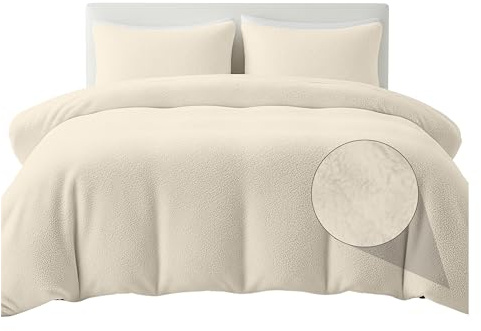 Rohi Cream Luxury Teddy Fleece Duvet Cover Set Double – Soft Cosy & Fluffy Teddy Bear Bedding, Thermal Warm Winter Fleece Quilt Cover with Matching Pillowcases – Anti Allergy Bedding, Double