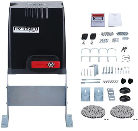 GATEXPERT Automatic Sliding Gate Opener with Remote Control Transmitters and Infrared Photocell Sensor - Chain Driveway Security Door Operator Kit (for 1800lb & 40ft Gate, AT1800)