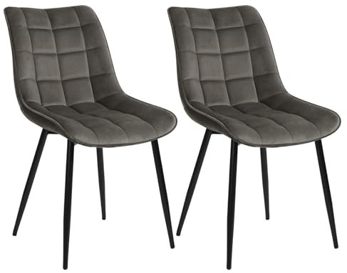 WOLTU Esszimmerstühle 2er Set, für Wohnzimmer Küche Esszimmer, Küchenstühle gepolstert mit Rückenlehne, Sitzfläche aus Samt, mit Metallbeinen, bis 150 kg belastbar, Dunkelgrau