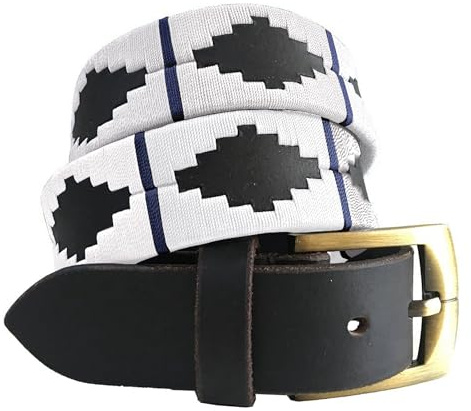 Carlos Diaz Cinturón Polo de Cuero Bordado Marrón Premium de Diseñador para Hombres Mujeres Unisex (110 cm / 44-46 Inches)