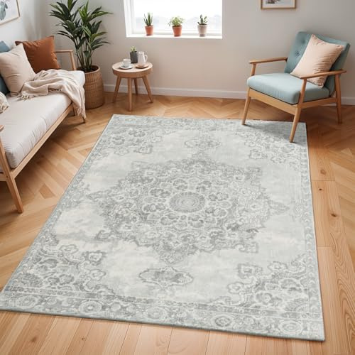 Livabliss LOLA Tradizionale Vintage Rectangle Tappeto | Grigio argento, Grigio, Avorio | 160x220cm | Soggiorno e Camera da Letto | Tessuto a Macchina Polipropilene