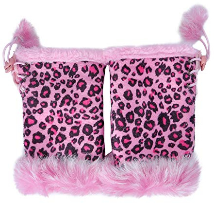 ZLYC Women Teen Classic Winter Warm Rabbit Fur Hands Wrist Fingerless Gloves Mittens (Leopard Pink)