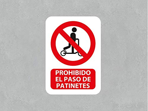 Pack 5 Señales de Prohibido el Paso de Patinetes | Medida 14,85x21cm | Señaletica en Material Aluminio Blanco Resistente de 3mm | Duradera y Económica