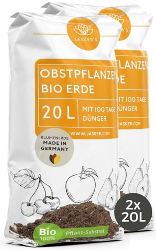 Bio Erde für Obstpflanzen 40 L (2x20L) - Universalerde mit 50% weniger Torf - Erde für Apfelbaum, Kirschen und andere Obstbäume