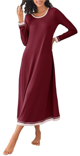 Ekouaer Camisón Mujer Manga Larga Vestido de Dormir Suave de Maternidad y Lactancia XXL Rojo Vino