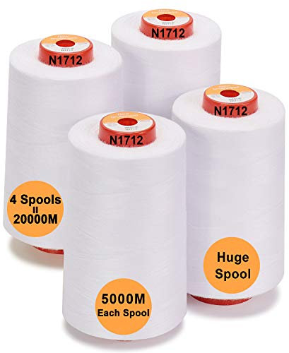 New brothread - 28 Optionen - 4 Große Konen 5000M Allzweck Polyester Nähgarn 40S/2 (Tex27) zum Nähen, Quilten, Patchwork, Serger und Overlock - White