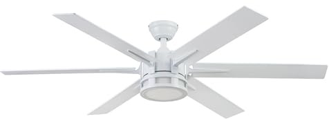 Honeywell Ceiling Fans Kaliza Modern 56 Inch Ceiling Fan with Light, Remote Control Fan, LED Indoor Fan with 6 Blades, Gray Wash and White Blade Finish Options, White (51477-01)