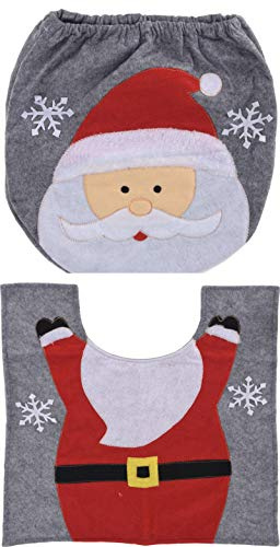 MIK funshopping Set di 2 coprisedili per WC, design natalizio, divertente decorazione natalizia per WC, coprisedile e tappeto (Babbo Natale)