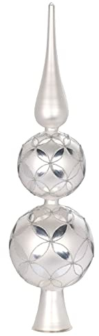 Christbaumspitze Glas 37cm Baumspitze mit Muster Tannenbaumspitze weiß Frosty Siver