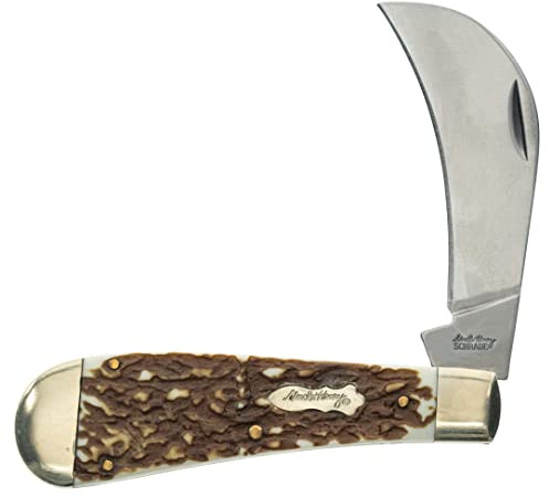 Uncle Henry Next Gen Staglon 16UH Hawkbill Pruner 7in Folding Knife with 3in Stainless Steel Hawkbill Blade and Staglon Handle for Hunting, Camping and EDC