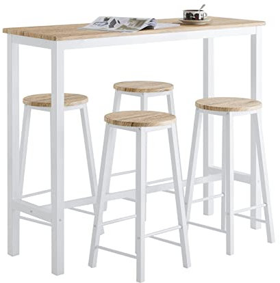 SoBuy Essgruppe Esstisch Set 5-teilig – Bartisch mit 4 Stühlen, platzsparendes Küchentisch Set für Esszimmer Balkon Garten Kompakt & Modern für kleine Räume Weiß OGT22-WN