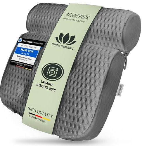 SilverRack Badewannenkissen MEDIUM-WEICH [Grau 4D] - Nackenkissen für Badewanne mit Saugnäpfen als Badewannen-Zubehör - Kissen für Badewanne - Badekissen mit ergonomischer Passform