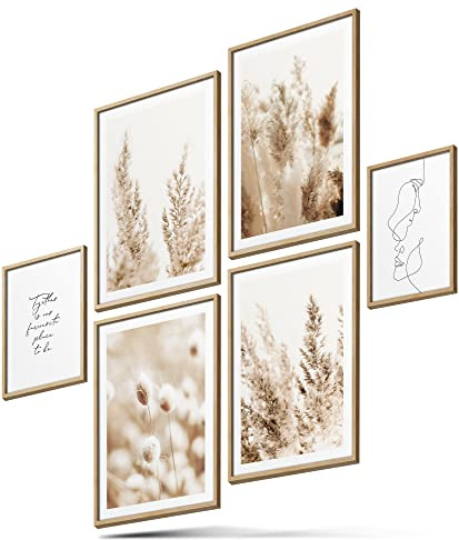 BLCKART Beige Love Pampasgras V2 Poster Set – Boho Wandbilder in Beige für Wohnzimmer, Schlafzimmer & Flur (4x A4 | 2x A5 | ohne Rahmen | 6er Set)
