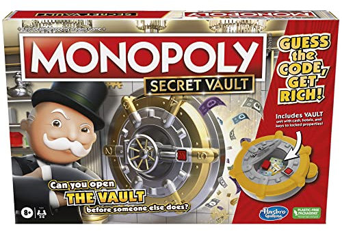MONOPOLY Secret Vault Board Game for Kids Ages 8 and Up, Family Board Game for 2-6 Players, Includes Vault