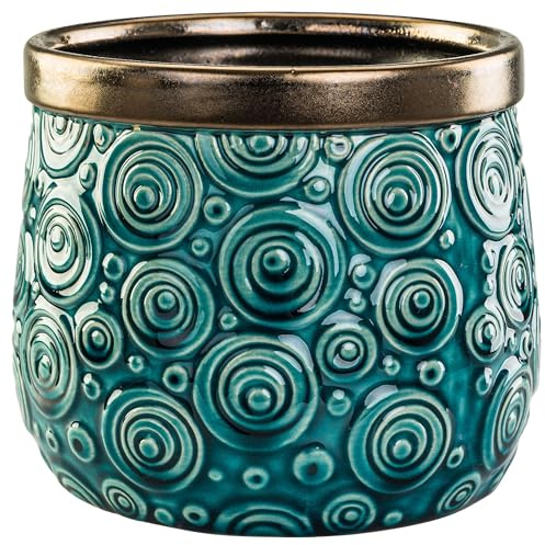 Botle keramisk rund glaserad blomkruka turkos guld H 15 cm skandinavisk stil ornament