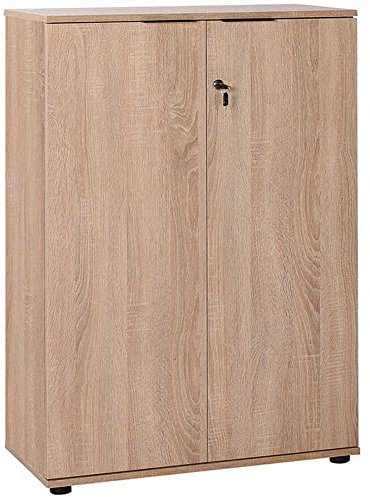 BAKAJI Armadio Archivio documenti 2 ante, Mobile Mobiletto Di Ufficio Modulo Scaffale 3 Ripiani, per Casa, Ufficio, Studio, porta Carte, Portadocumenti Con Chiave Chiusura a Serratura (Rovere)