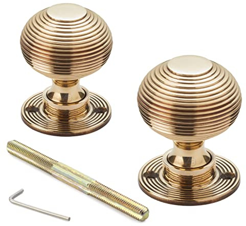 AB Hardware Aged Solid Brass Beehive Door Knobs Knob Pair Antique Rim Mortice Set