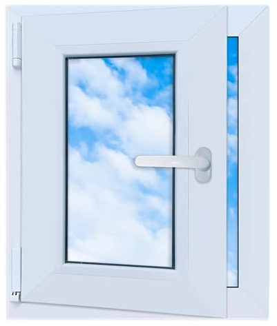 LORAC | Finestra in PVC bianca, 500x600mm, DIN Sinistra, inclinabile e apribile, doppio vetro, a risparmio energetico – Finestra con certificato CE per cantina e appartamento