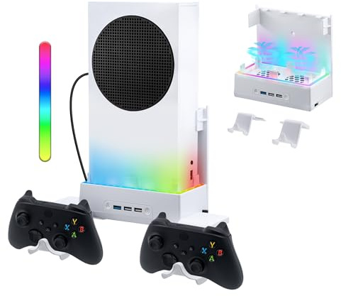 Wall Mount Bracket with RGB Cooling Stand Compatible with Xbox Series S Console,Mcbazel Xbox Series S Wall Mount With Dual Cooling Fan with 2 Hook-White