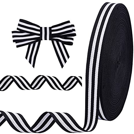 PH PandaHall 50 Yard/45.72 m Nastro A Righe Bianche Nere,Classico Tessuto Del Grosgrain Nastro In Poliestere Confezione Regalo Nastro A Righe per Halloween Regalo di Natale Imballaggio Archi Che Fanno