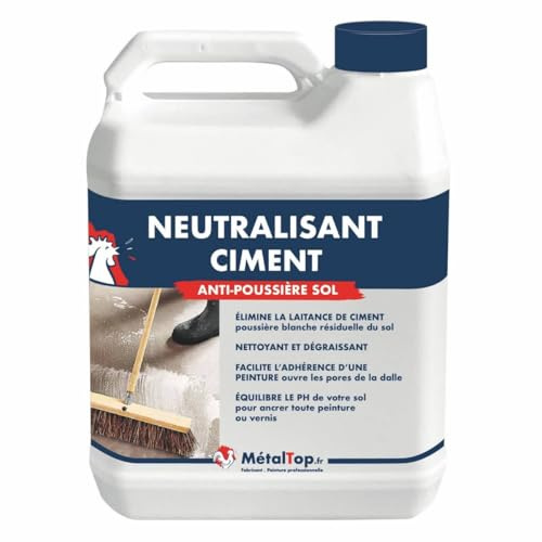 Metaltop - Neutralisant Ciment - 5 L - Dérochant et nettoyant pour sols béton avant peinture