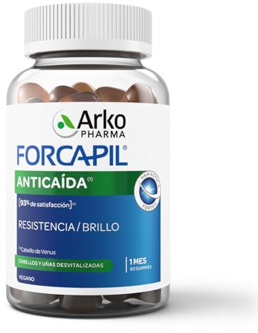 Arkopharma Forcapil Antichute Gummies, 60 bonbons en caoutchouc, faible en sucre, force, résistance et brillance des cheveux, convient aux végétaliens, vitamines cheveux, biotine, complément