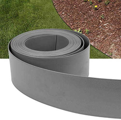 Izrielar Bordo per prato in plastica, bordatura elastica per prato, bordo per aiuole, bordo profilato, pietra per pavimentazione, percorsi da giardino (lunghezza 10 m, altezza 10 cm, grigio)