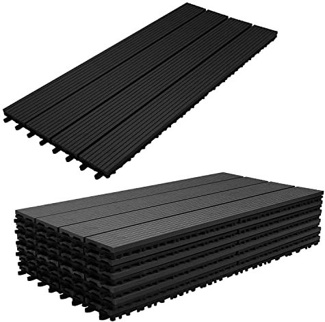 Gimisgu Terrassenfliesen WPC Fliesen, 30x60 cm Holzoptik Klickfliesen Balkonfliesen Klicksystem Terrassendielen Klickfliese Kunststoff Bodenfliese mit Drainage, 12er Set für 2m², Anthrazit