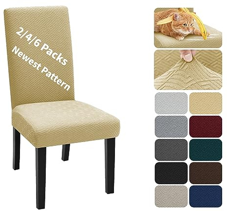 XINEAGE Stuhlhussen 4er Set, Stretch Stuhlhussen für Esszimmerstühle, Universale Stuhlhussen Waschbar Abnehmba für Hotel, Zeremonie, Bankett, Restaurant, Zuhause (Beige)