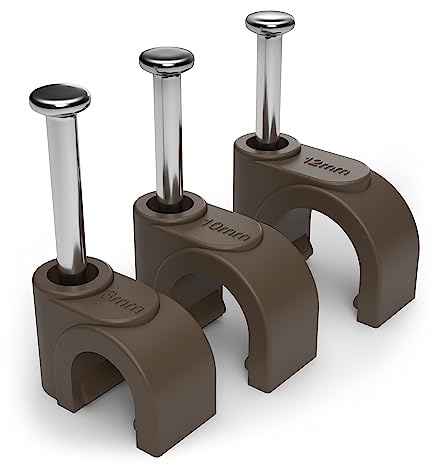 6mm Runde Braun Kabelklammern, 100 Stück - für Effektives Kabelmanagement - Kabelnägel für Elektro-/Ethernet-Wandkabel, Nagelklammern für Telefon, Tv-Drahtklammern, Kabelsäuberung