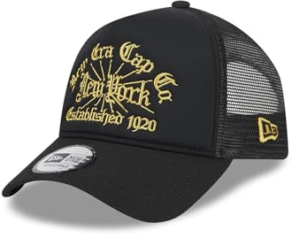 New Era NE Eframe Trucker Adjustable Cap NE Logo Schwarz Gelb, Size:OneSize