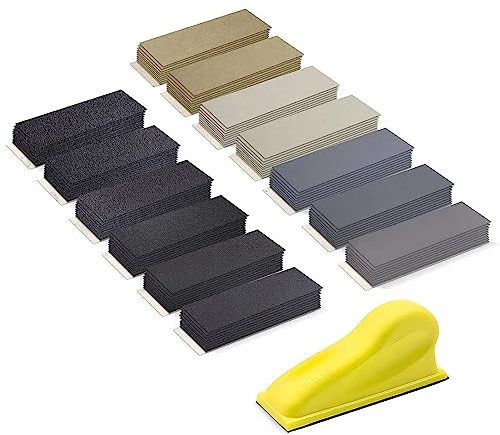 VIBRATITE 131 Stück Schleifpapier Set mit Schleifklotz, 60-10000 Körnung | 90x30mm Schleifblätter, Siliziumkarbid, Feinschleifset, Nass- und Trockenschliff, für Holz, Metall, Modellbau, Polieren