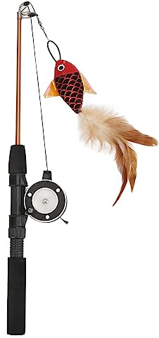 KAKAKE Katzenspielzeug, manuelles Rollendesign, Angelrute, Katzenspielzeug, realistisch, attraktiv, bissfest, für Katzen(Roter Fisch + Angelrute)
