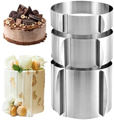 YAYODS 3 Stück Tortenring Verstellbar Hoch 5cm, 8cm, 15cm - Edelstahl Backring Verstellbar Ø 16-30 cm - Backrahmen Rund - Kuchenring - Torten Ring mit Skala für die Zubereitung von Kuchen und Torten