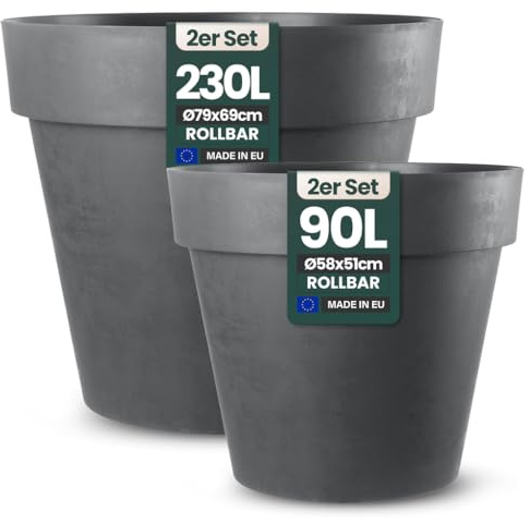 Kreher XXL Pflanztopf/Pflanzkübel rund mit 79 cm / 58 cm Durchmesser, ausstattet mit Rollen! Der Eye-Catcher für Garten, Terrasse, Restaurants & Gewerbe! (Anthrazit, XL+XXL)