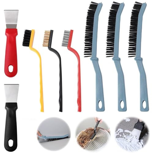 LINXINS 2 Pcs Oven Scraper Tool Non scratch,3Pcs Crevice Cleaning Brush Uk Hard Bristle Narrow Gap Cleaning Brush,3Pcs Small Thin Wire Crevice Cleaning Brush for Rust Removal,(MLYX-38)