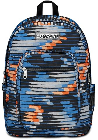 Seven Freethink Zaino Scuola Media Ragazzo, Scuola Elementare 34L, Doppio Scomparto, Tasca PC e Borraccia, Ricarica USB, Blu Arancione