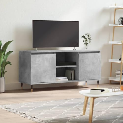 TJROO TV-Schrank, Zementgrau, 104 x 35 x 50 cm, mehrschichtiges Holz, Eisen, Fernsehschrank, niedrig, mit Türen, TV-Schrank, TV-Schrank, TV-Konsole