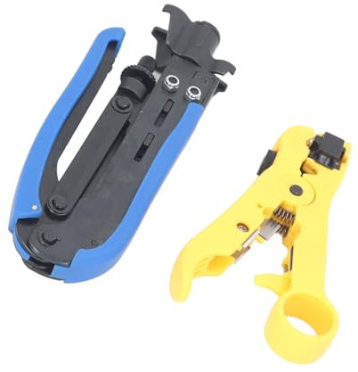 Koax-Crimper-Werkzeug-Set, Werkzeugstahl, Koax-Kabel-Crimper, Verstellbarer Koaxialkabel-Crimper, Abisolierer, Stecker-Set Mit 20 Stück F RG6-Steckern Für Koax-Kabel, TV, Video, Audio