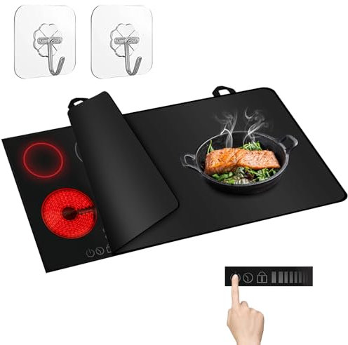 Herdabdeckplatte, 61.5 * 53c m Kochfeldabdeckung mit 2 Haken, Herdabdeckung Silikonmatte, Abdeckung Herdplatte, Hitzebeständige Abdeckplatte Spritzschutz Küche, Herdabdeckung für Induktionskochfeld