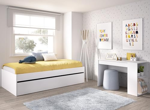 DEKIT GRUPO RIMOBEL LAGO PACK - Conjunto de cama nido con arrastre y mesa escritorio - BLANCO