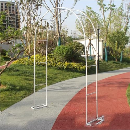Großer Rosenbogen mit Stahlrahmen, Rankgitter, Torbogen, Kletterpflanze, dekorativer Garten, Metallbögen für Outdoor, Hochzeit, Gemüse, Efeu mit Sockel (Größe: 1,8 x 2,2 cm, Farbe: Weiß)