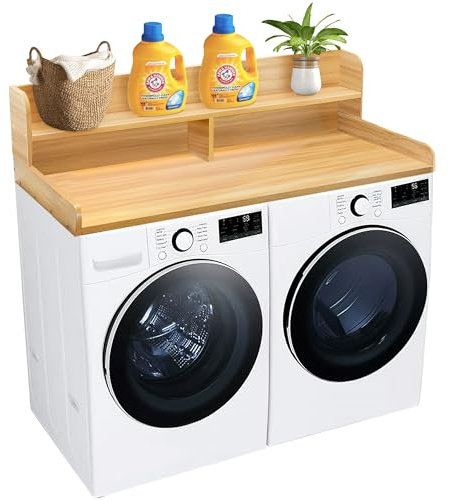 Royxen Laundry Countertop with 2-Tier Shelf Universal Fit, Washer and Dryer Countertop with Storage Space, Shelf Height 11.5 Inches, Solid Wood Core, Oak