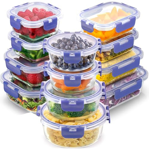Zulay 12er-Set Glas-Frischhaltedosen für Meal Prep, Tupperdosen Set aus Glas mit luftdichten Deckeln, Meal Prep Boxen, spülmaschinen-, mikrowellen-, ofen- & gefriergeeignet, BPA-frei - Violett