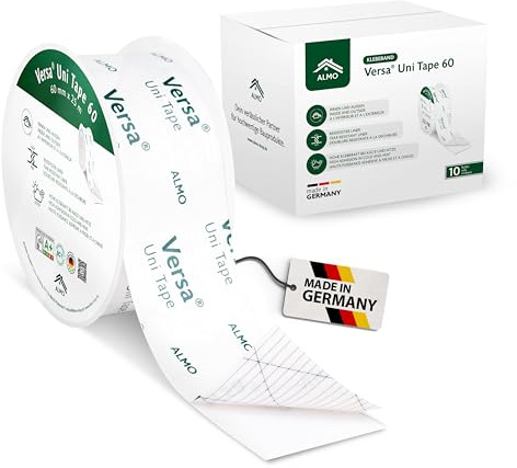 ALMO 5x Flexibles Klebeband für Innen und Außen (60mm x 40m) Klebeband für Dampfbremsen Dampfsperren und Unterspannbahnen, Reißfeste Abdeckfolie für das dauerhafte luft- und winddichte Verkleben