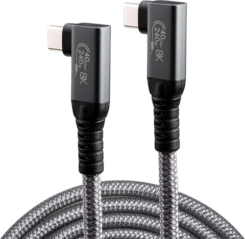 Leehitech Câble Thunderbolt 4 d'extension(2M), Coudé 90 Degrés Câble USB 4 40 Gbit/s, 240W CâBle USB Type C Charge Rapide, 8K60Hz USB C Chargeur avec Samsung S24/S23, Câble Thunderbolt 3, Macbook,SSD